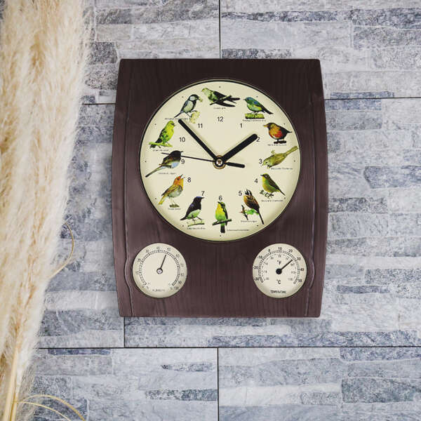 Een speciaal ontworpen wandklok die de luchttemperatuur en luchtvochtigheid weergeeft