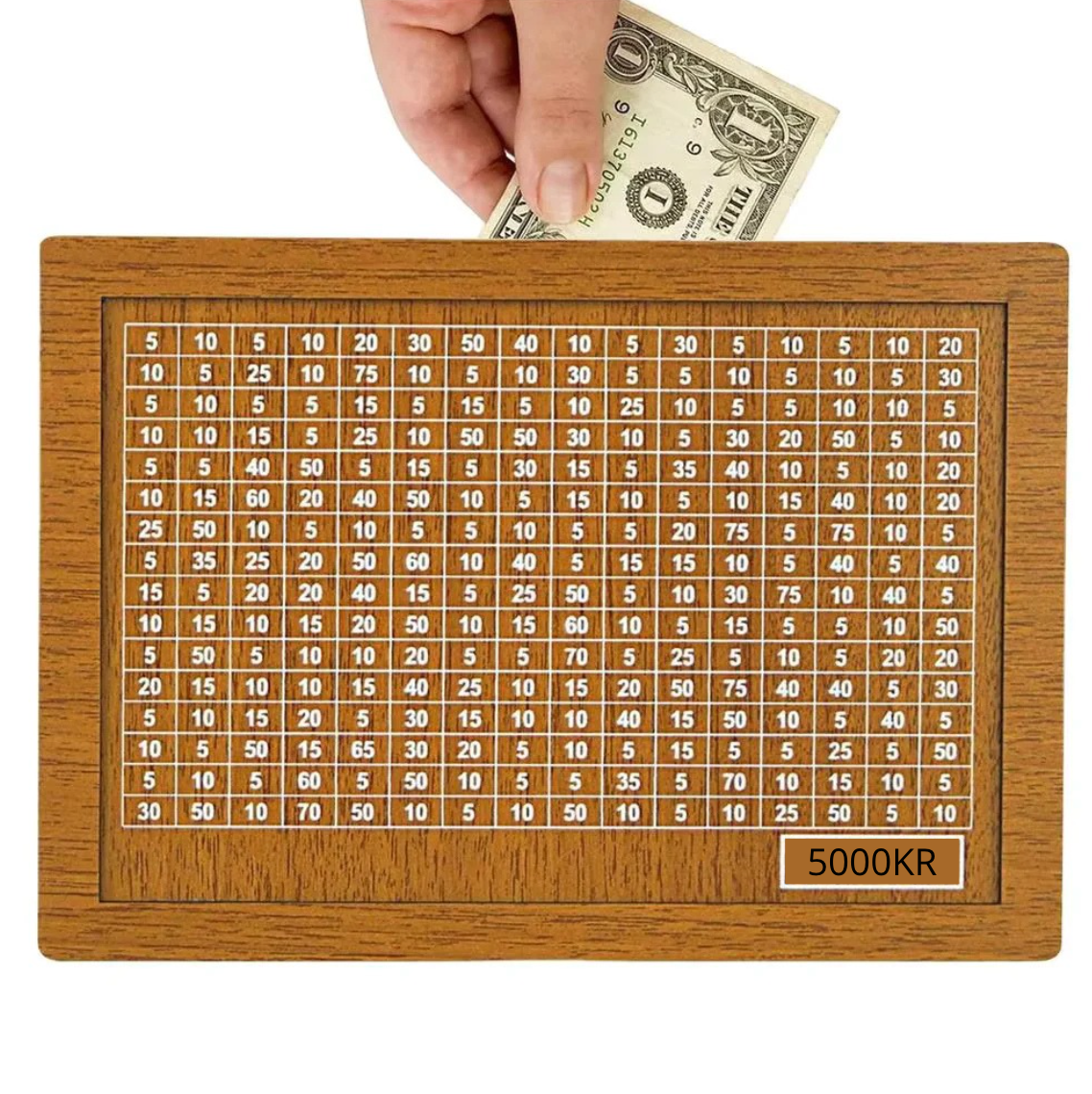 MoneyBank™ – Träspårvagn med Ingraverade Mål för Effektivt Sparande