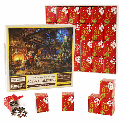 Fireplace Advent Kalender Puzzel – 24 Dagen Kerstmagie, 1008 Stukjes